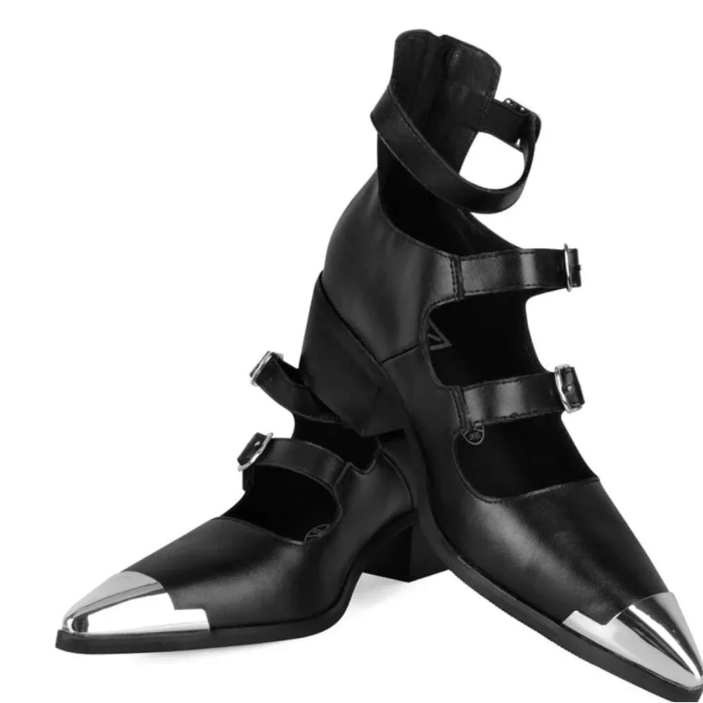 Black TUKskin 3-Buckle Cuban Heel - Picture 1 of 9